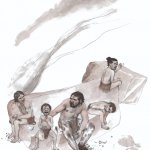  Ricostruzione della frequentazione neandertaliana nella Grotta della Ciota Ciara - Illustrazione .M. Sbrancia